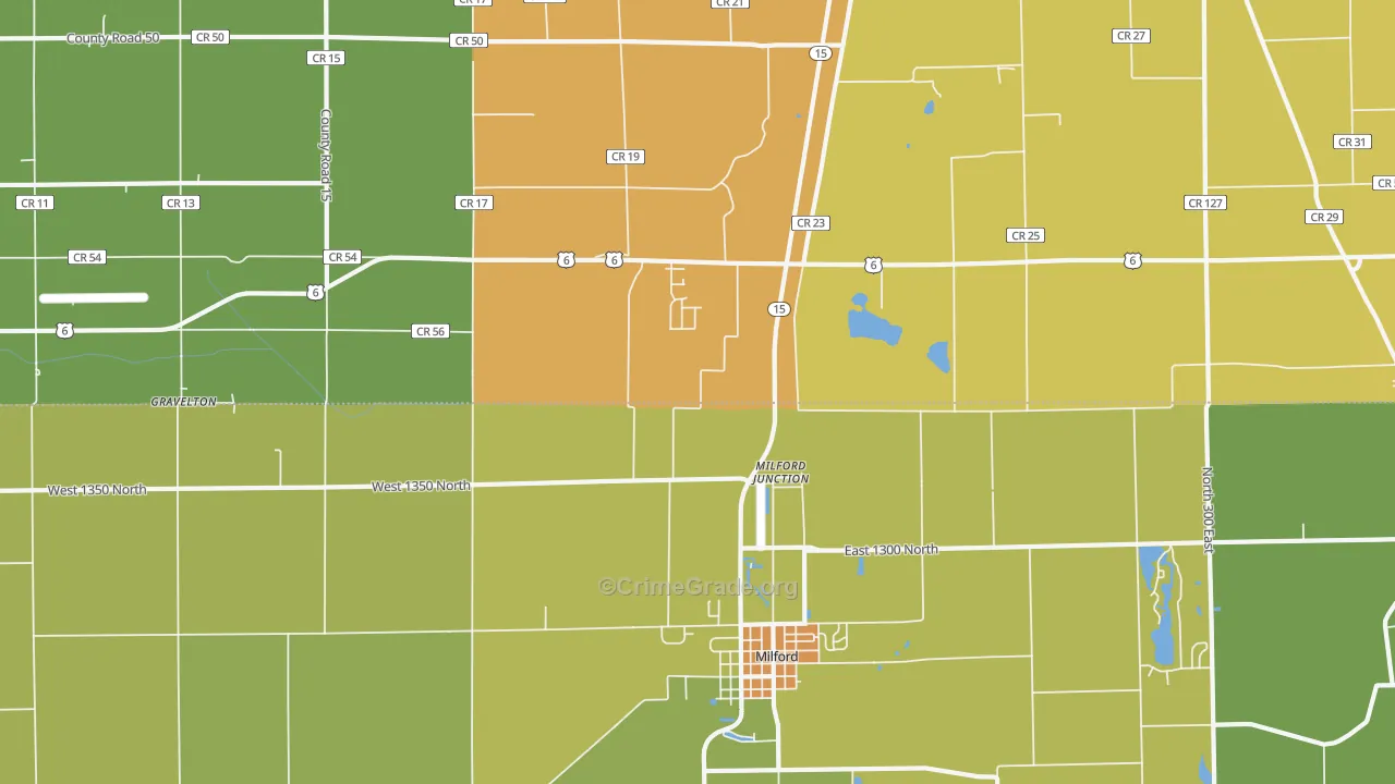 Milford Junction, IN Map of Theft Rates