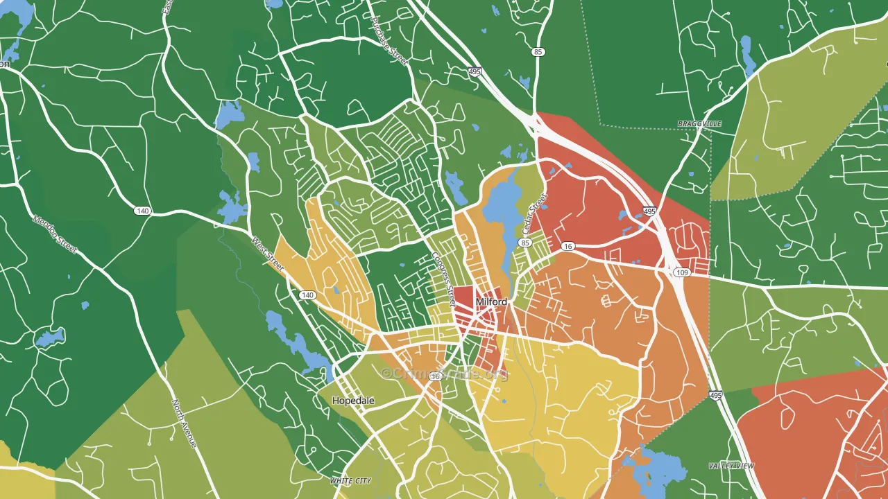 Milford, MA Map of Theft Rates