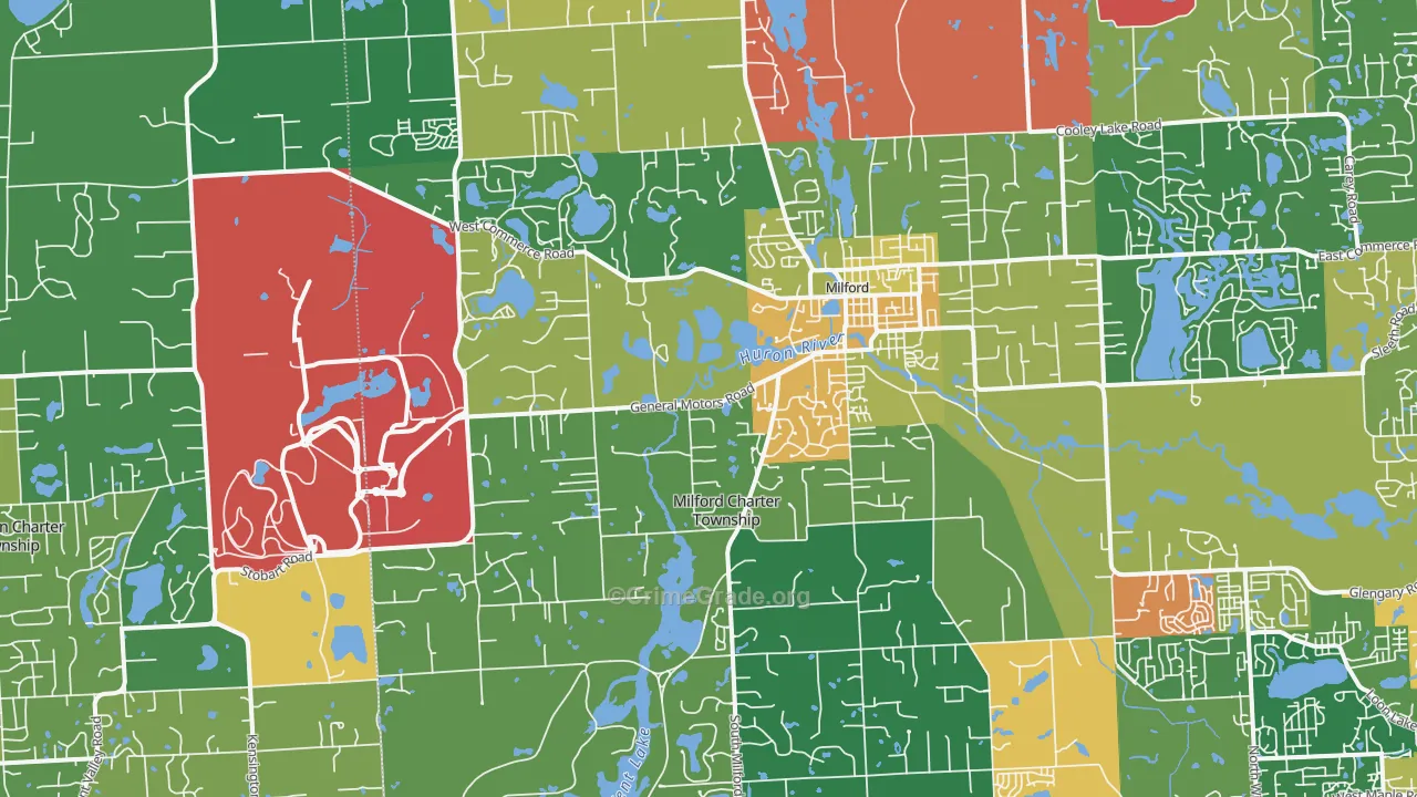 Milford, MI Map of Theft Rates