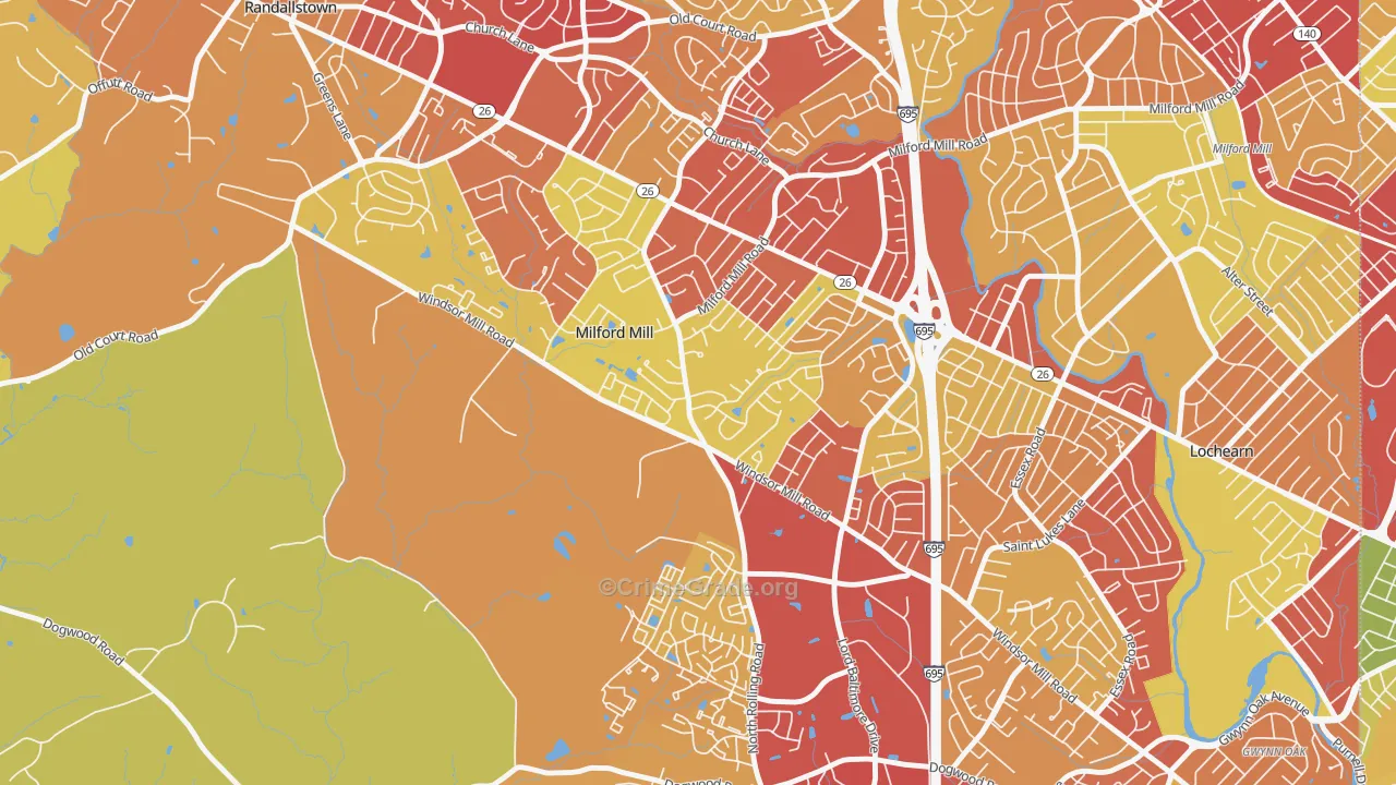 Milford Mill, MD Map of Theft Rates