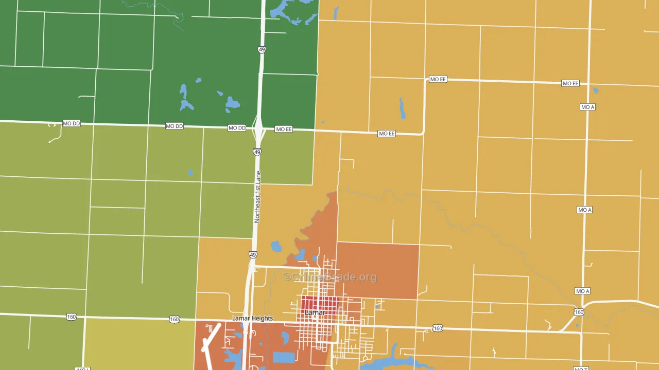 Milford, MO Map of Theft Rates