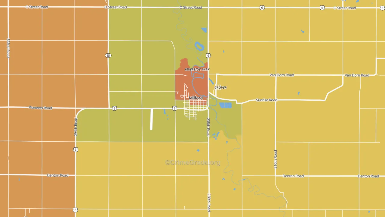 Milford, NE Map of Theft Rates