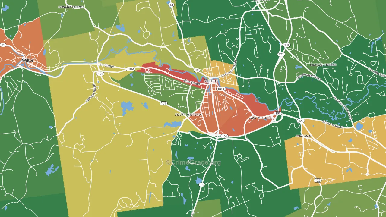 Milford, NH Map of Theft Rates