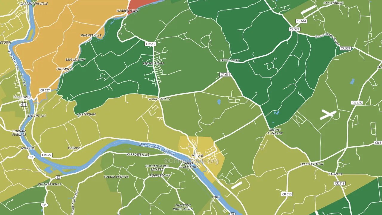 Milford, NJ Map of Theft Rates
