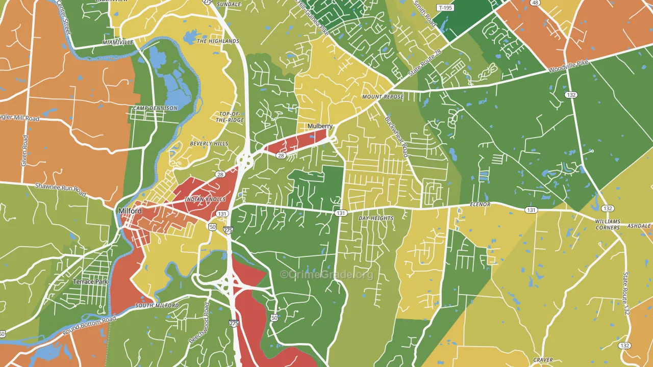 Milford, OH Map of Theft Rates