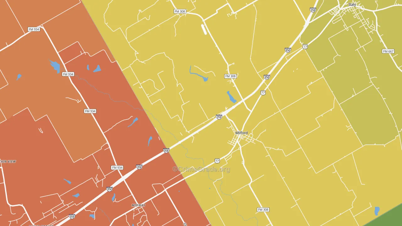 Milford, TX Map of Theft Rates