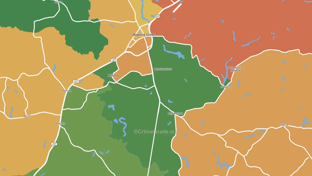 Milford, VA Map of Theft Rates