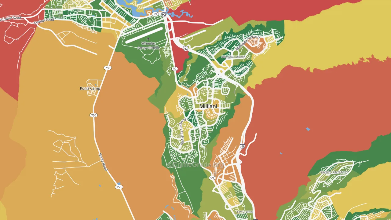 Mililani Waipio Melemanu, Mililani, HI Map of Theft Rates