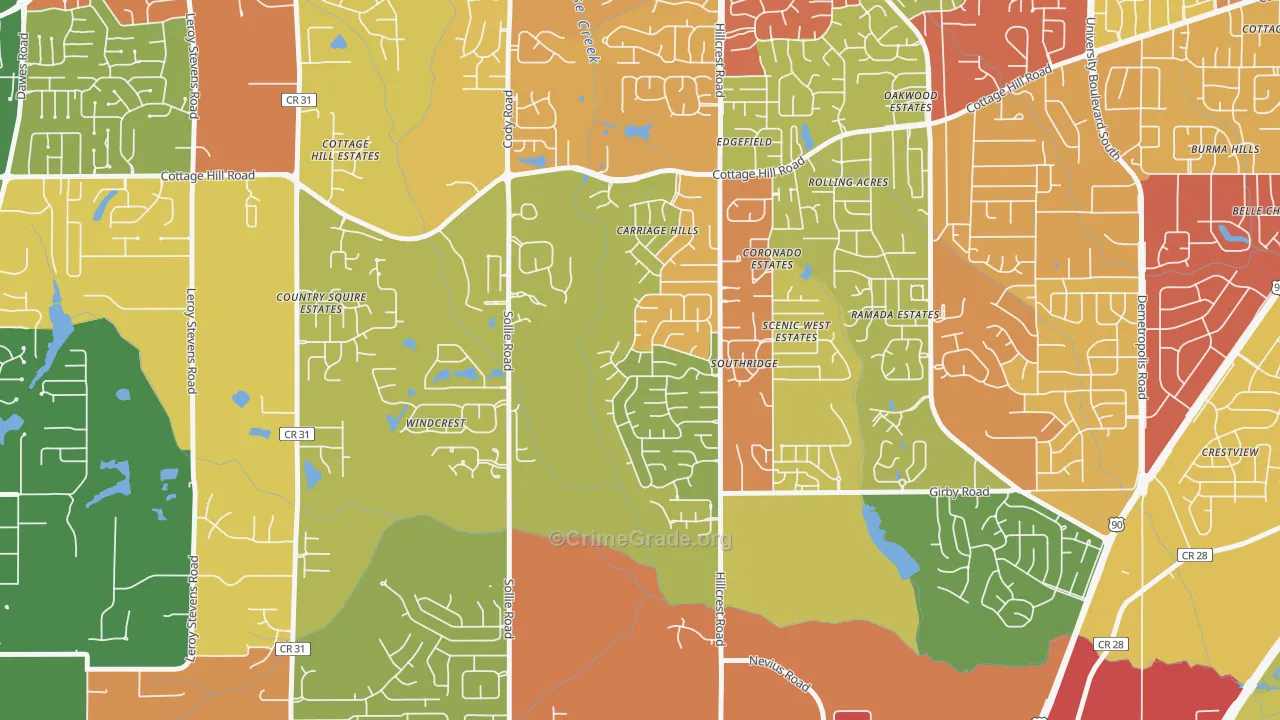 Milkhouse, Mobile, AL Map of Theft Rates