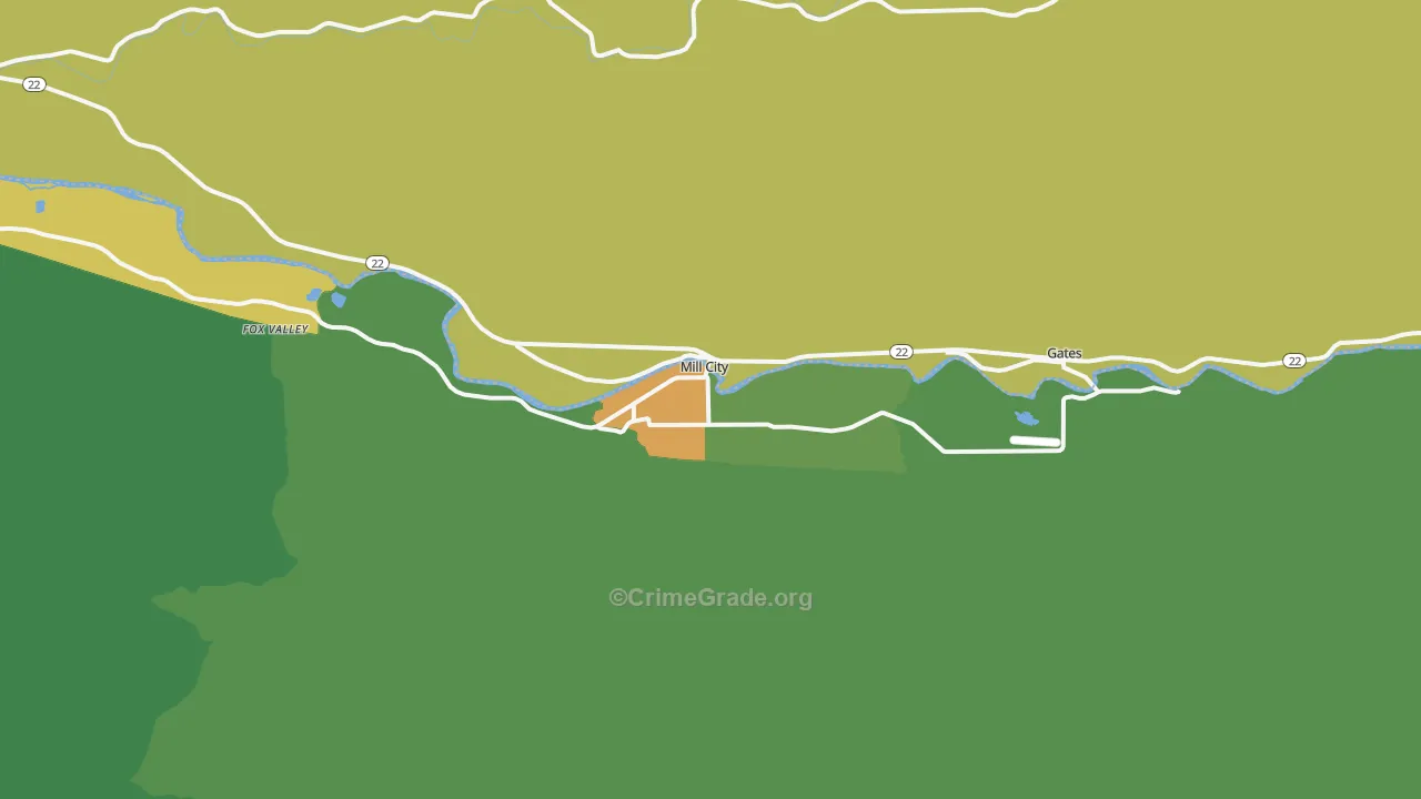Mill City, OR Map of Theft Rates