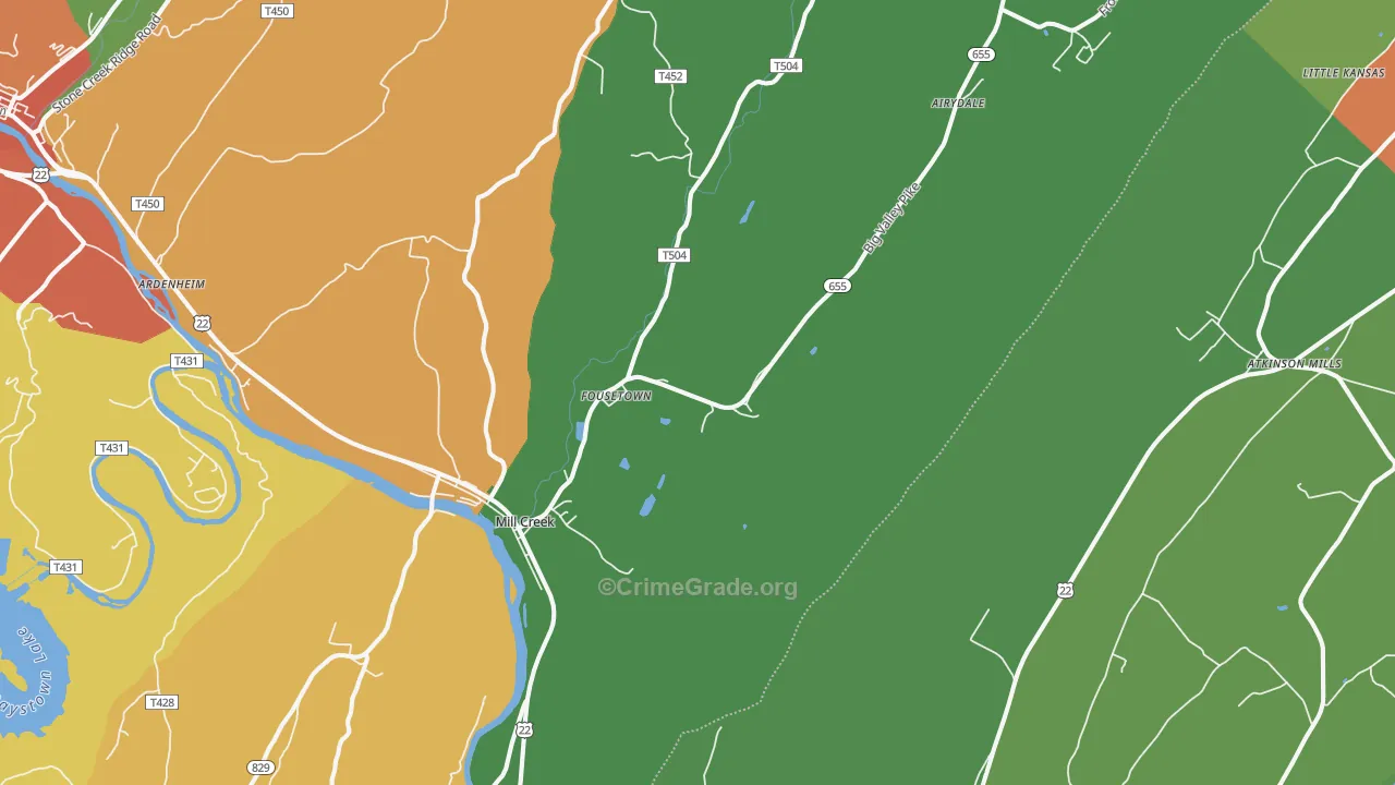Mill Creek, PA Map of Theft Rates