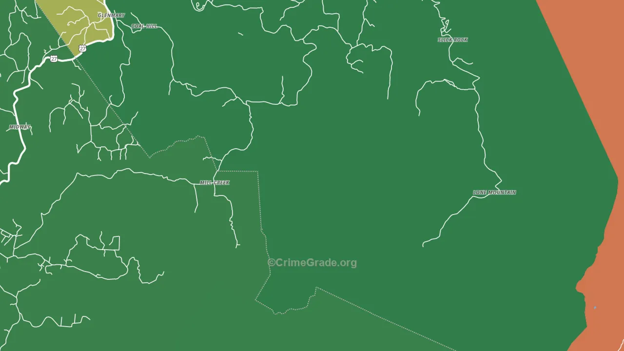 Mill Creek, TN Map of Theft Rates