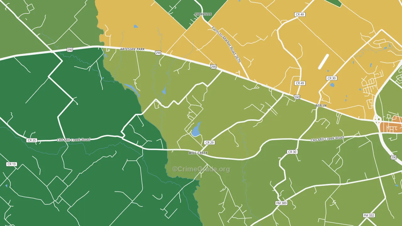 Mill Creek, TX Map of Theft Rates