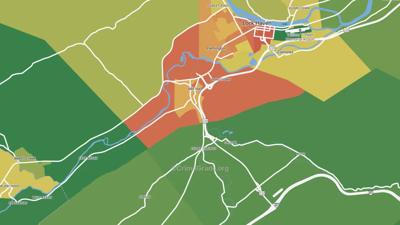 Mill Hall, PA Map of Theft Rates
