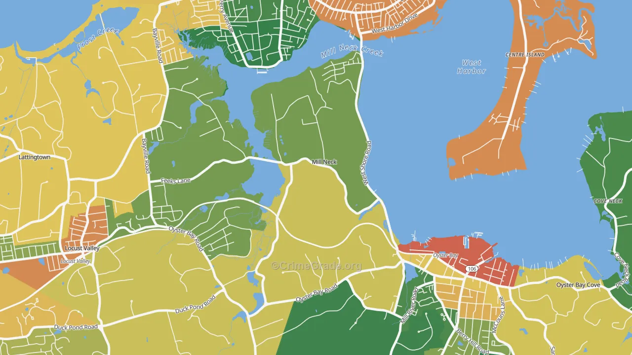 Mill Neck, NY Map of Theft Rates