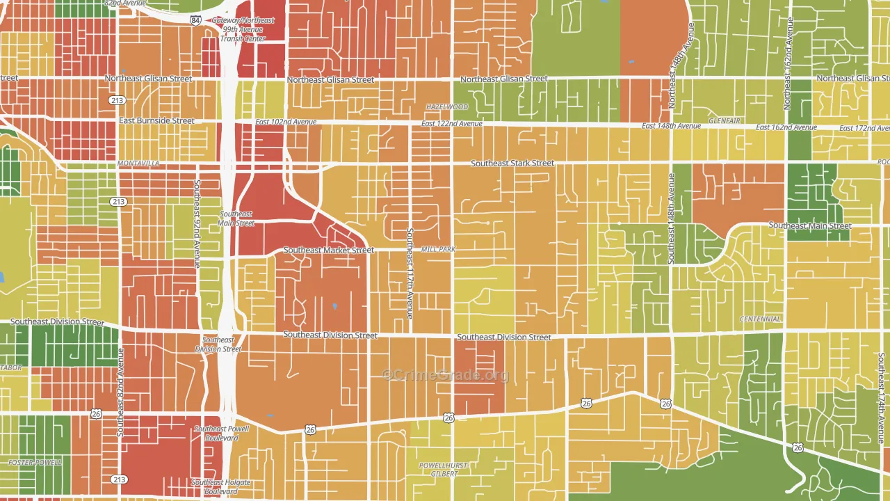Mill Park, Portland, OR Map of Theft Rates