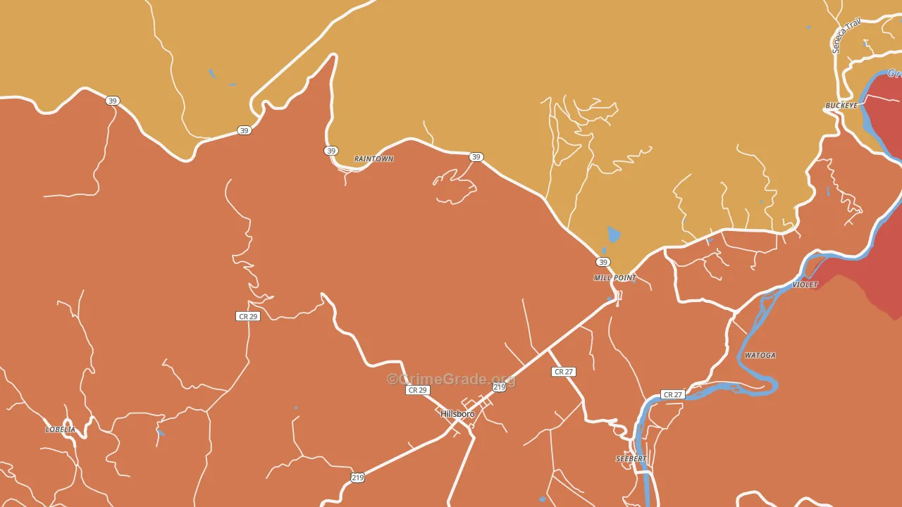 Mill Point, WV Map of Theft Rates