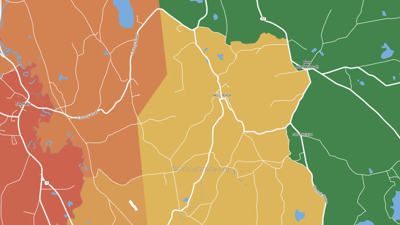Mill River, MA Map of Theft Rates