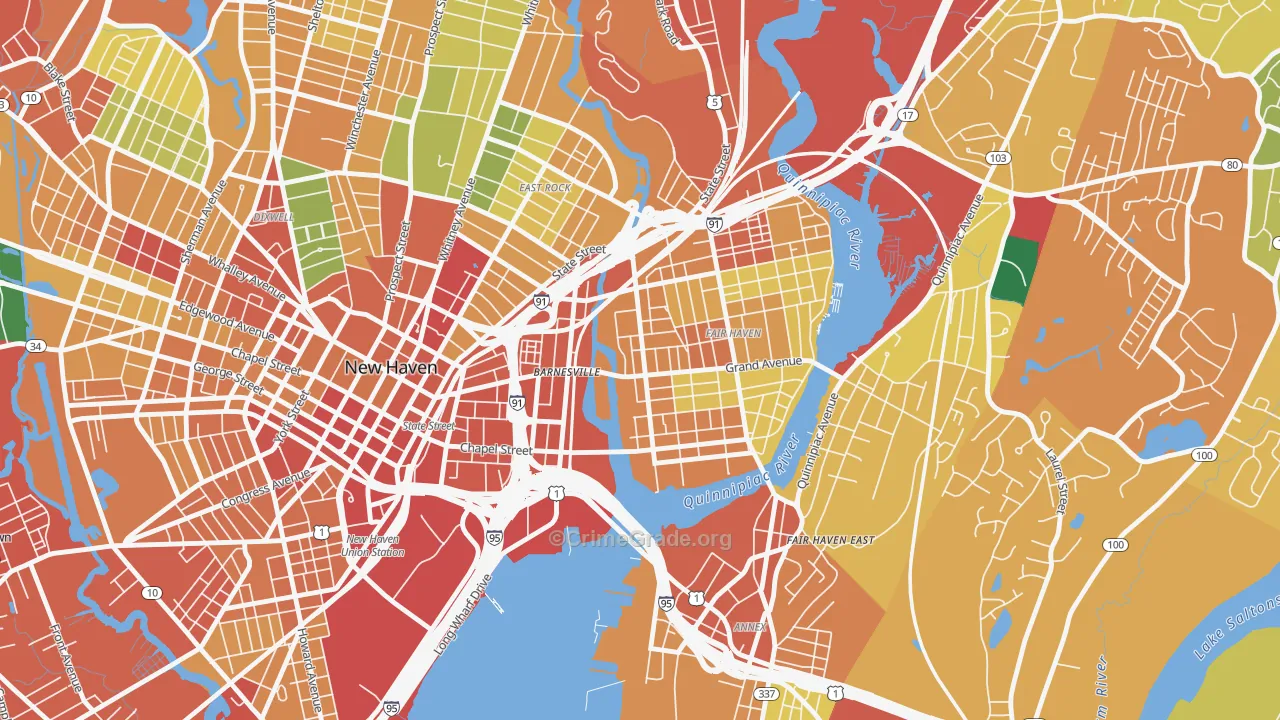 Mill River, New Haven, CT Map of Theft Rates