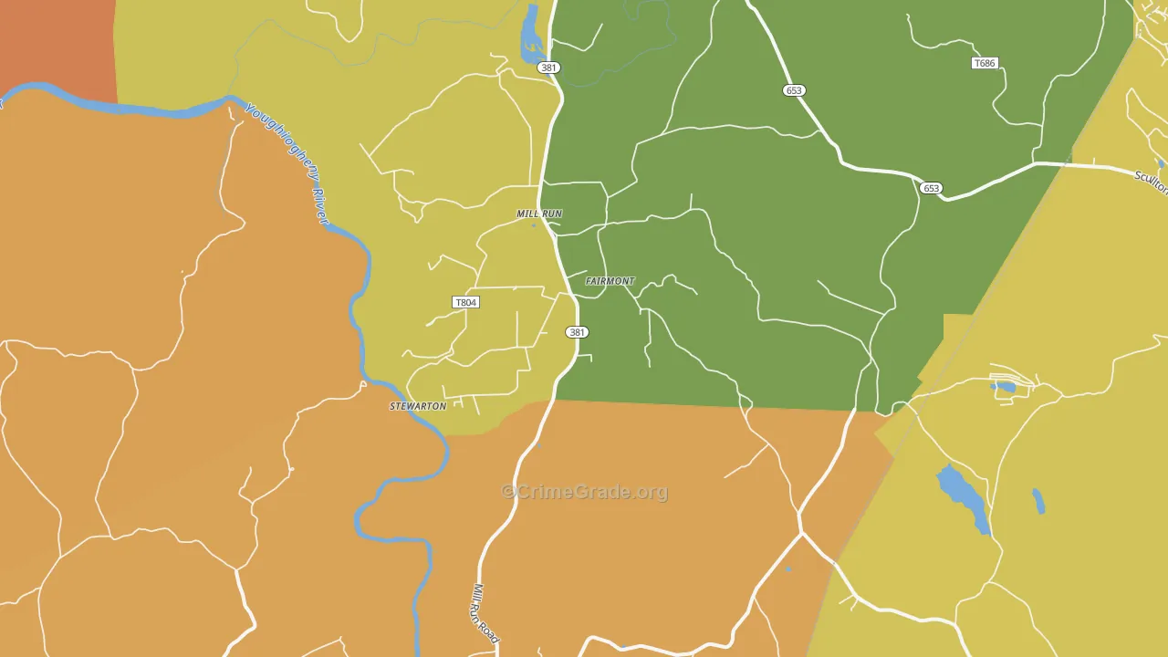 Mill Run, PA Map of Theft Rates
