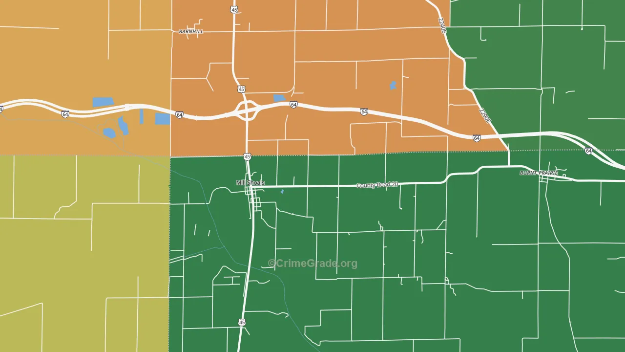 Mill Shoals, IL Map of Theft Rates