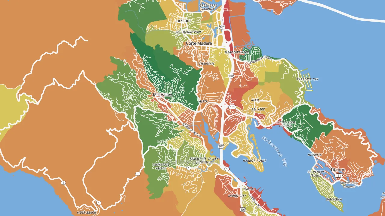 Mill Valley, CA Map of Theft Rates