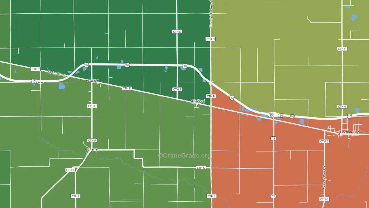 Milladore, WI Map of Theft Rates