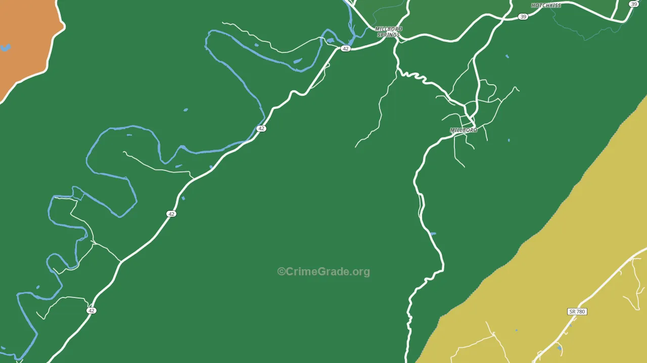 Millboro Springs, VA Map of Theft Rates