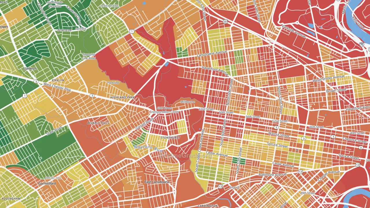 Millbourne, PA Map of Theft Rates