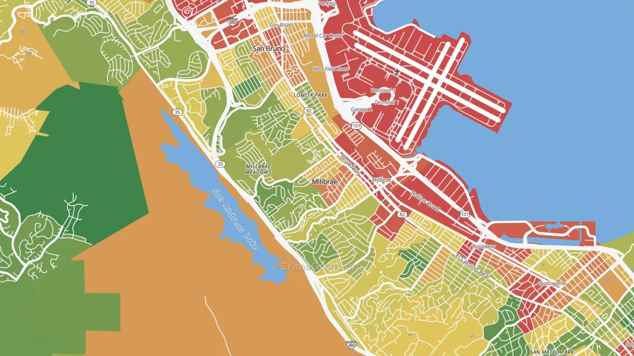 Millbrae, CA Map of Theft Rates