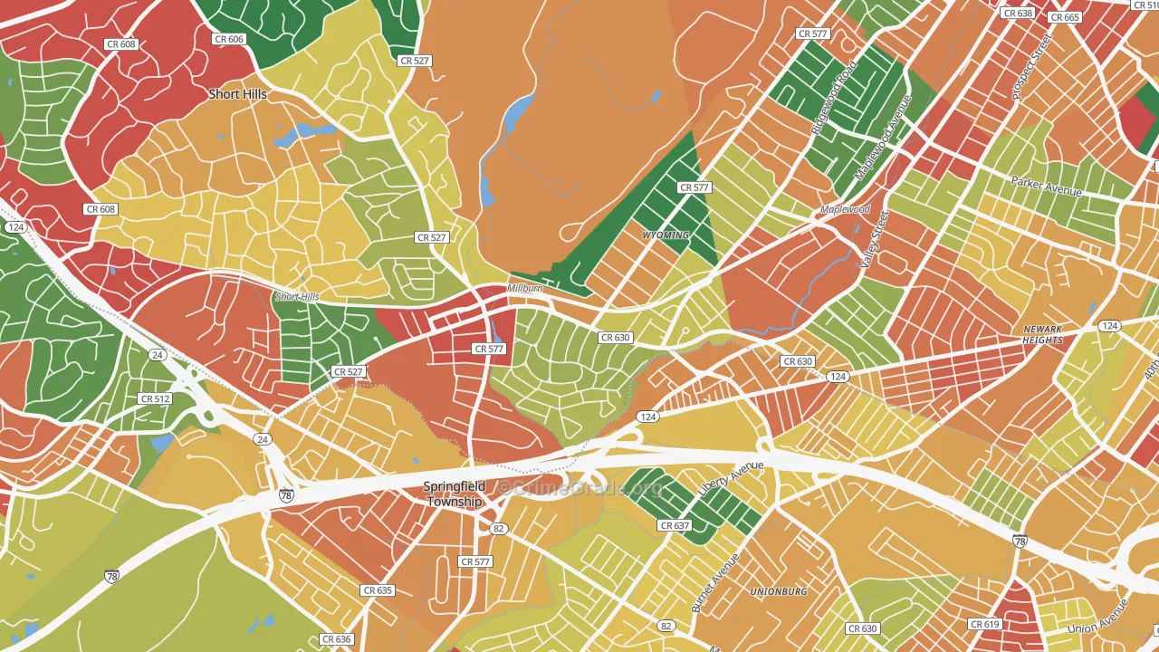 Millburn, NJ Map of Theft Rates