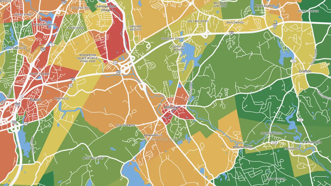 Millbury, MA Map of Theft Rates