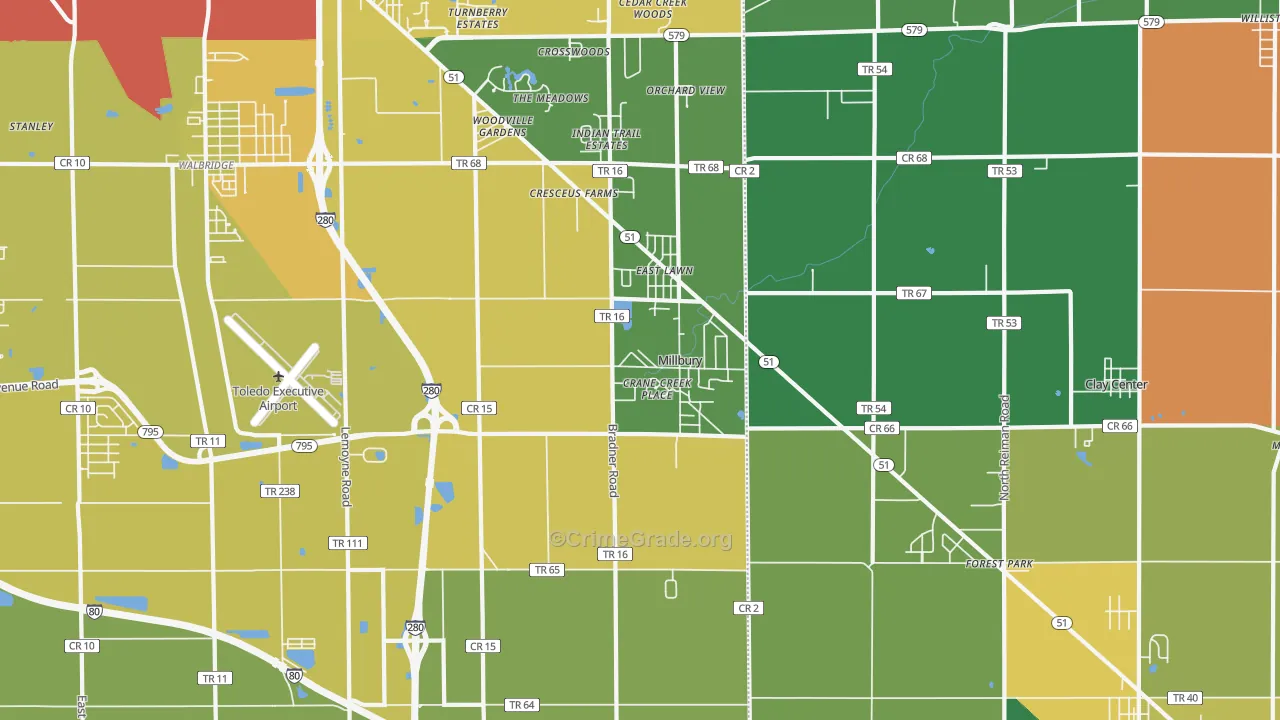 Millbury, OH Map of Theft Rates