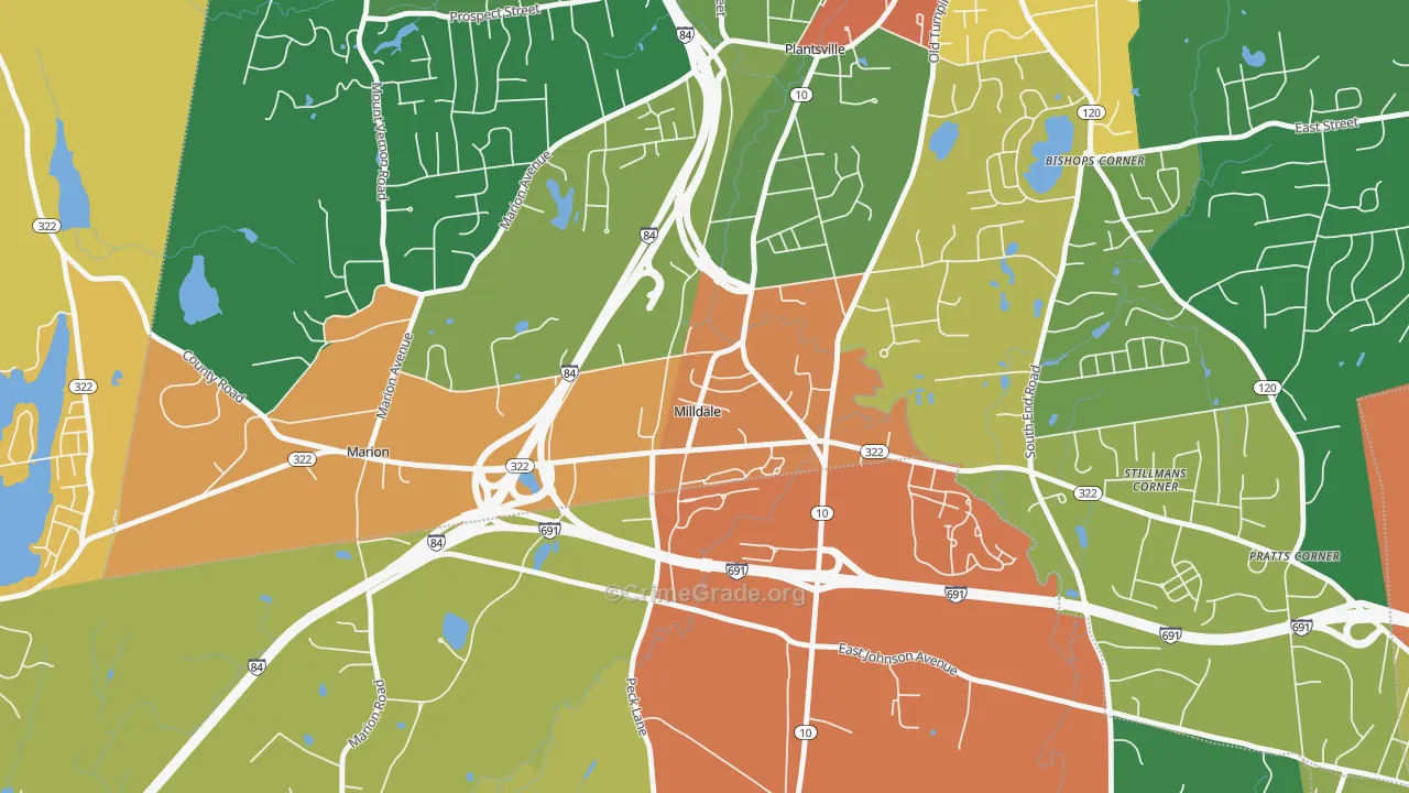 Milldale, CT Map of Theft Rates