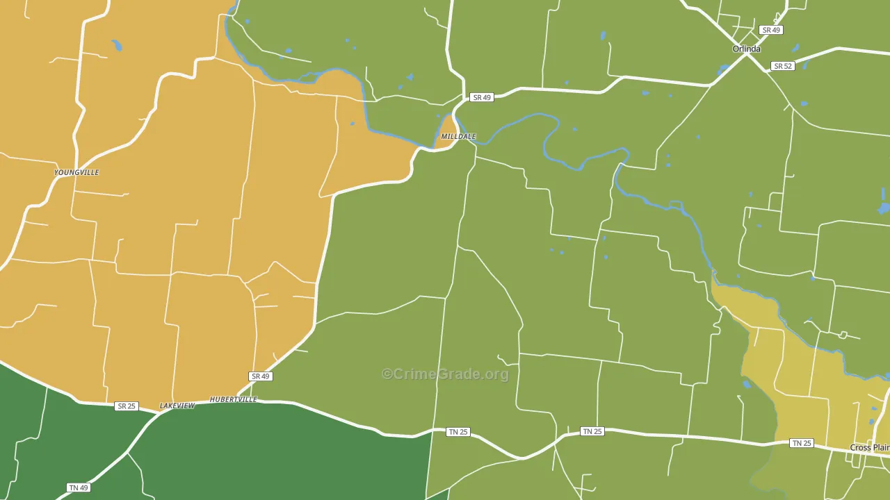 Milldale, TN Map of Theft Rates