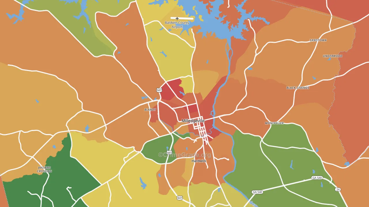 Milledgeville, GA Map of Theft Rates