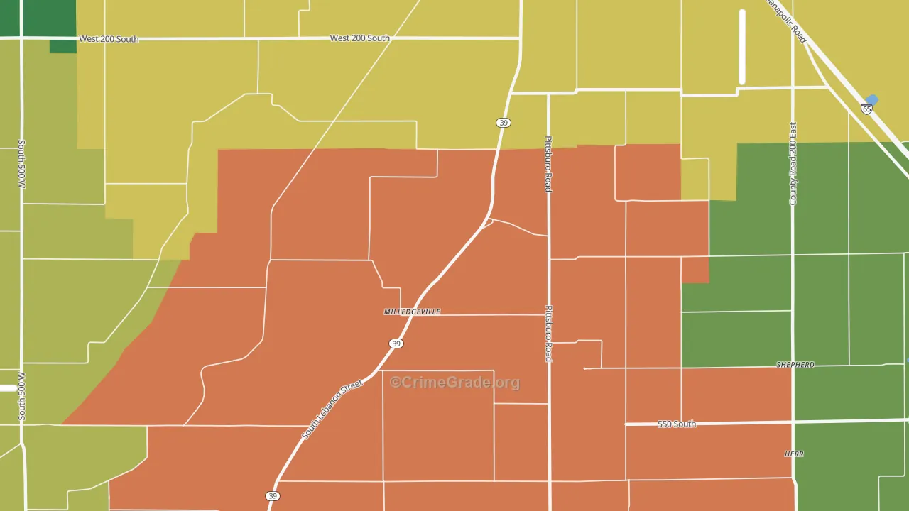 Milledgeville, IN Map of Theft Rates