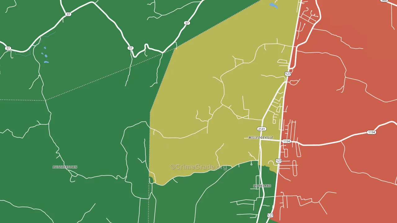 Milledgeville, KY Map of Theft Rates