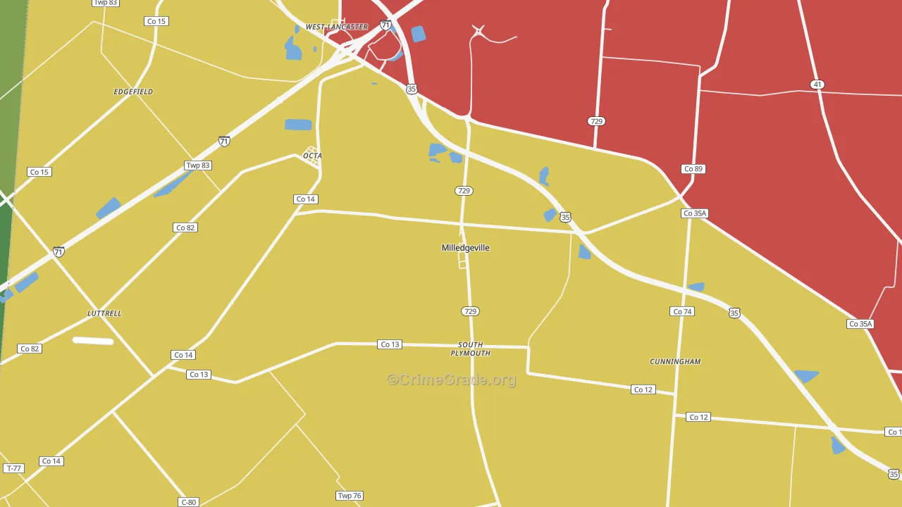 Milledgeville, OH Map of Theft Rates