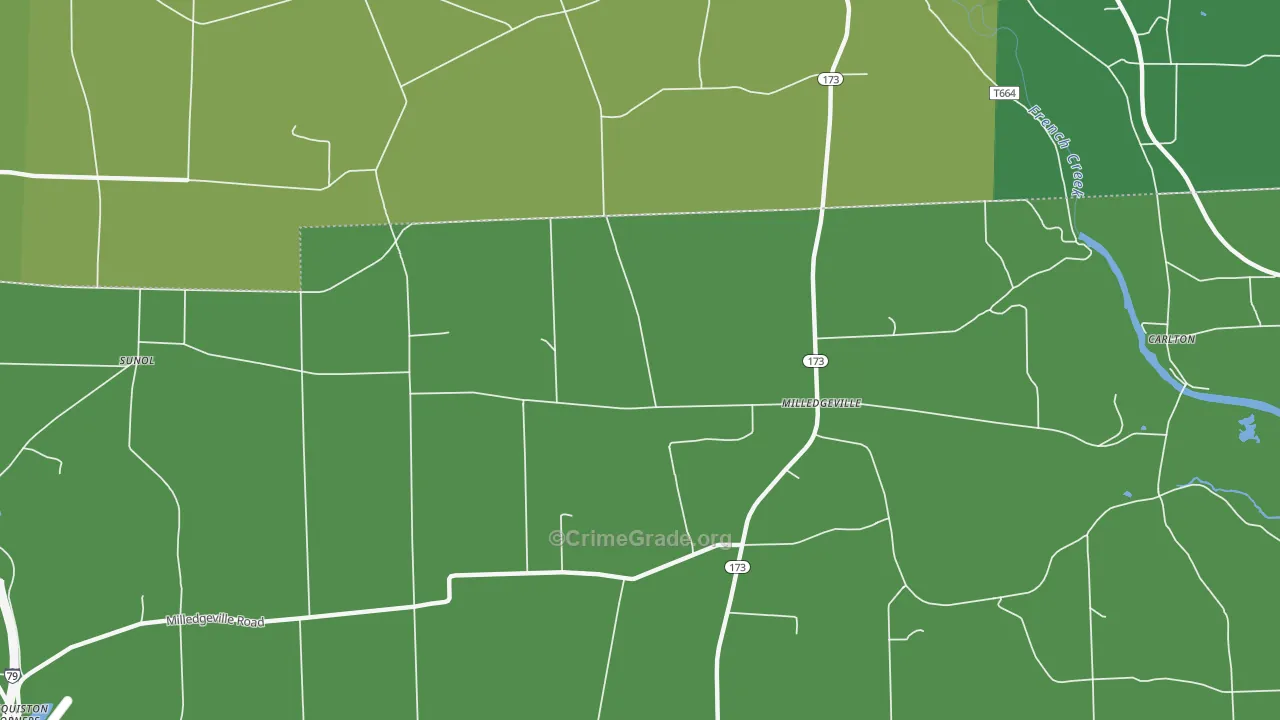 Milledgeville, PA Map of Theft Rates