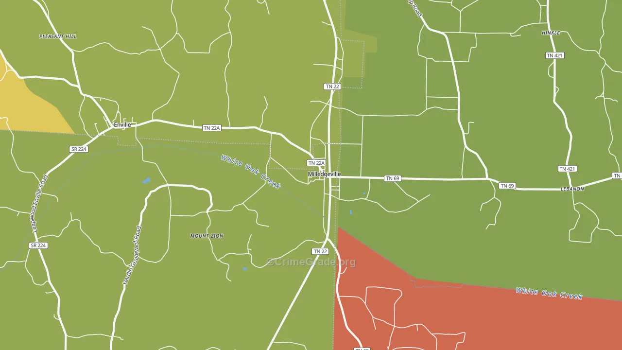 Milledgeville, TN Map of Theft Rates