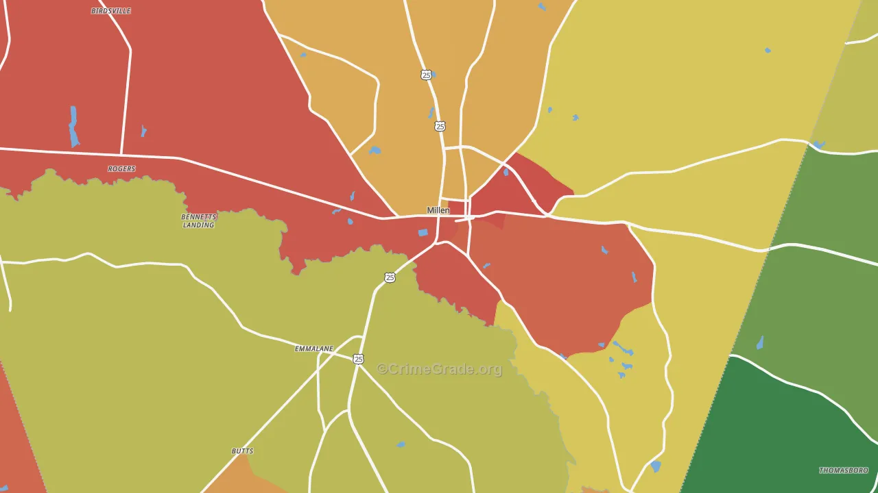Millen, GA Map of Theft Rates