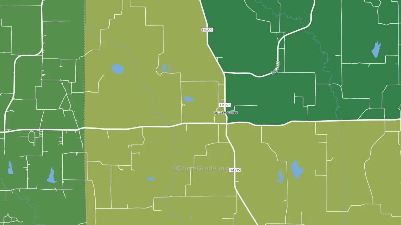 Miller Grove, TX Map of Theft Rates