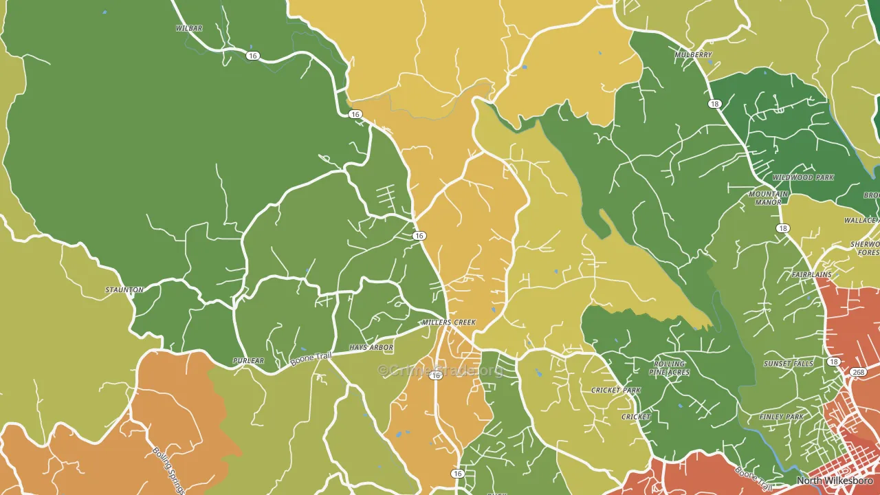 Millers Creek, NC Map of Theft Rates