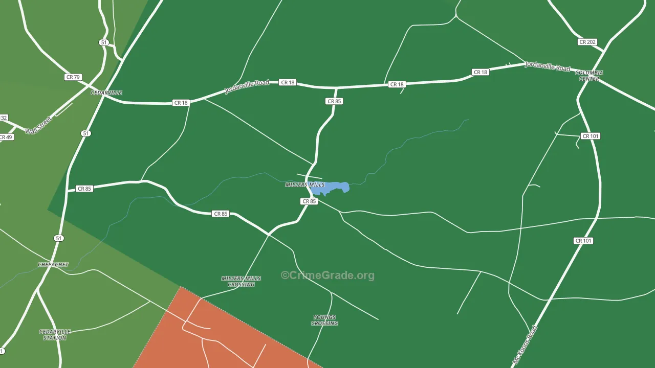 Millers Mills, NY Map of Theft Rates