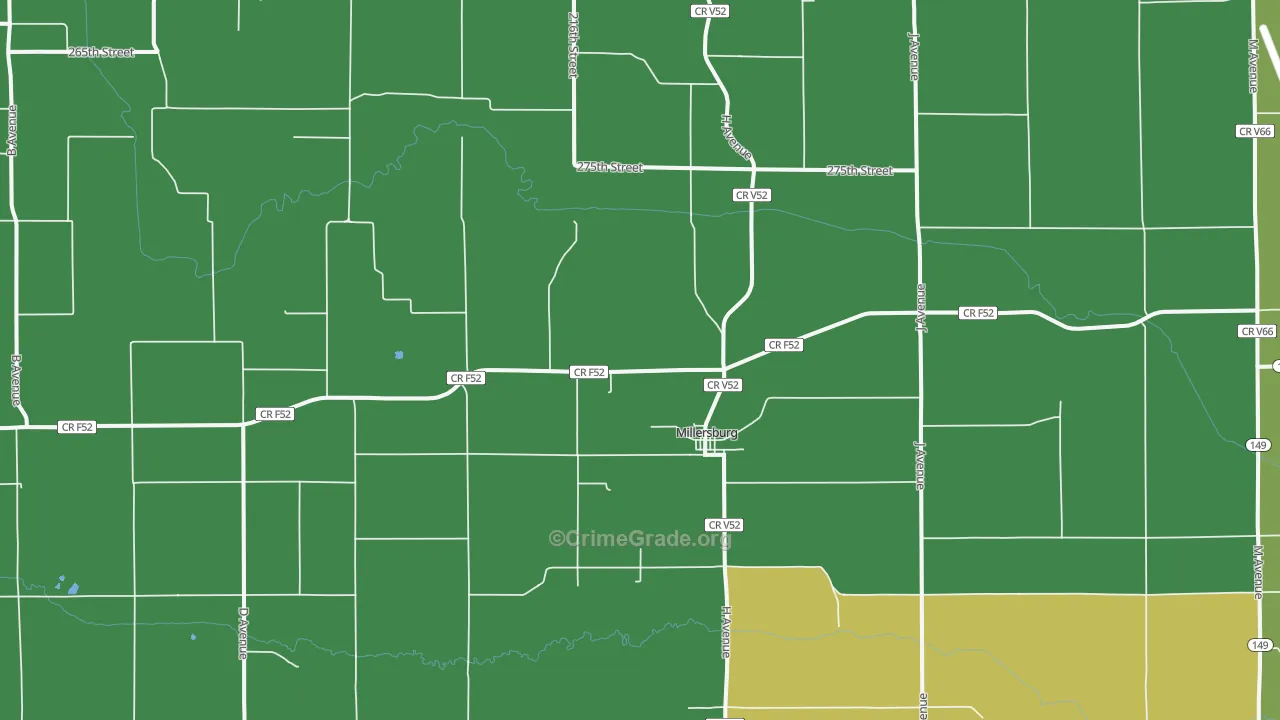 Millersburg, IA Map of Theft Rates