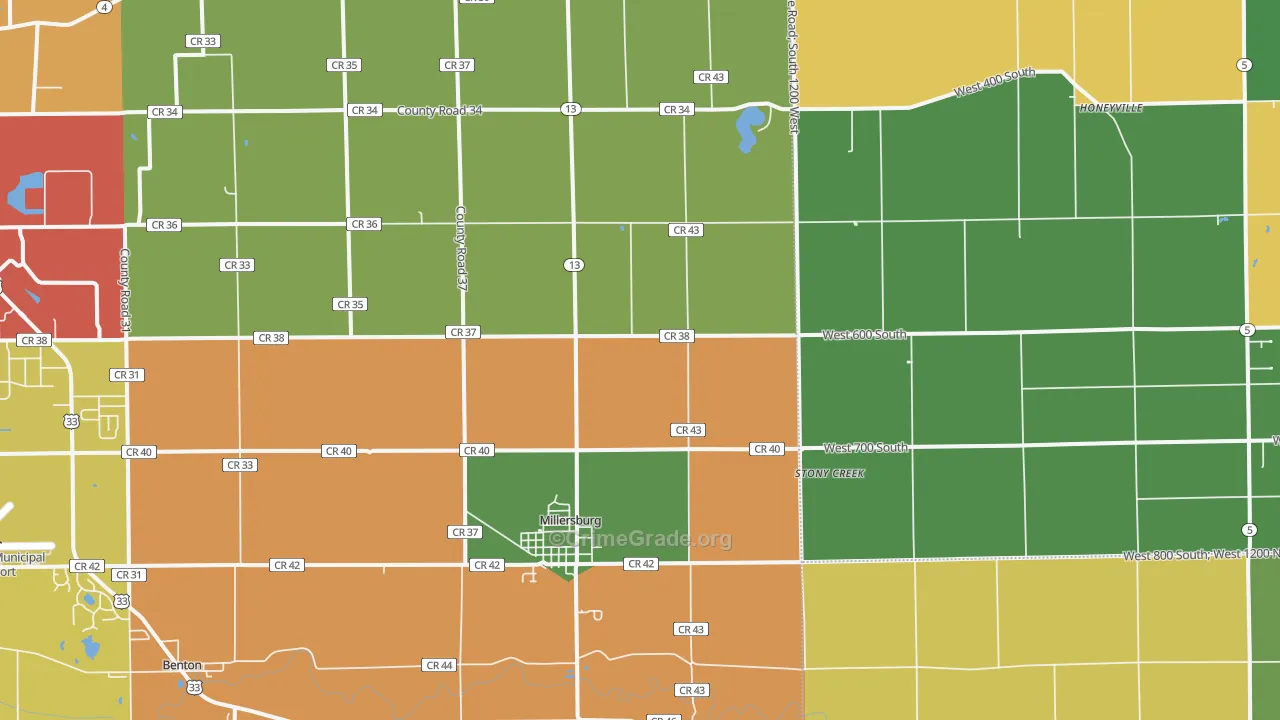 Millersburg, IN Map of Theft Rates