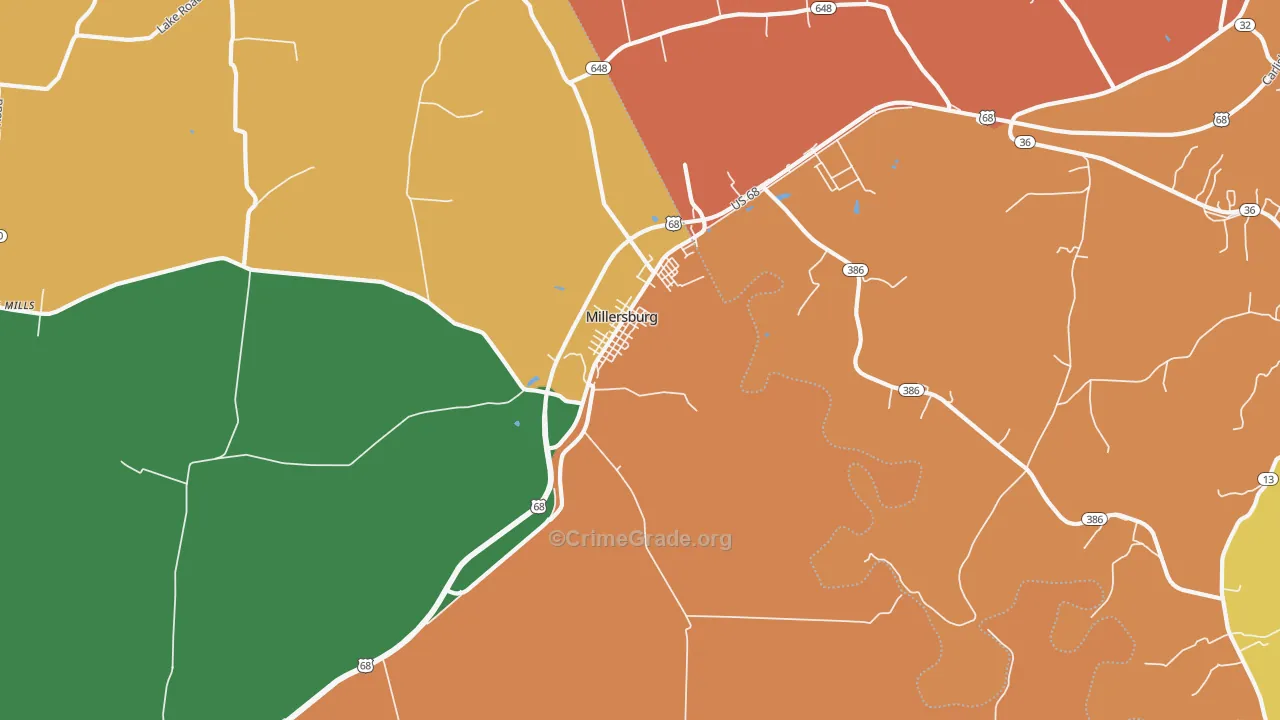 Millersburg, KY Map of Theft Rates