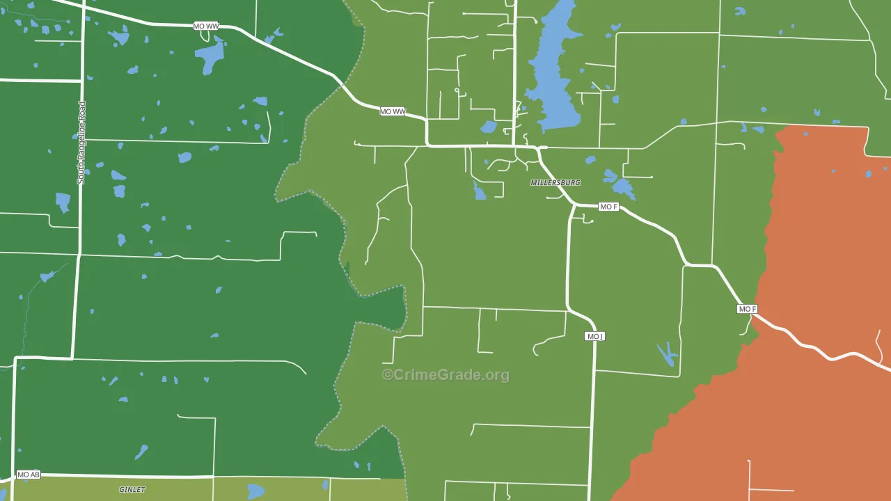 Millersburg, MO Map of Theft Rates