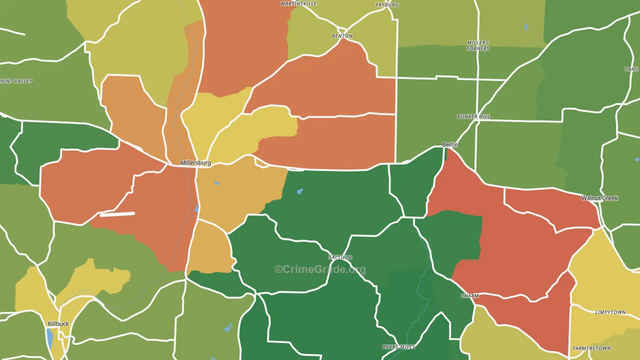 Millersburg, OH Map of Theft Rates